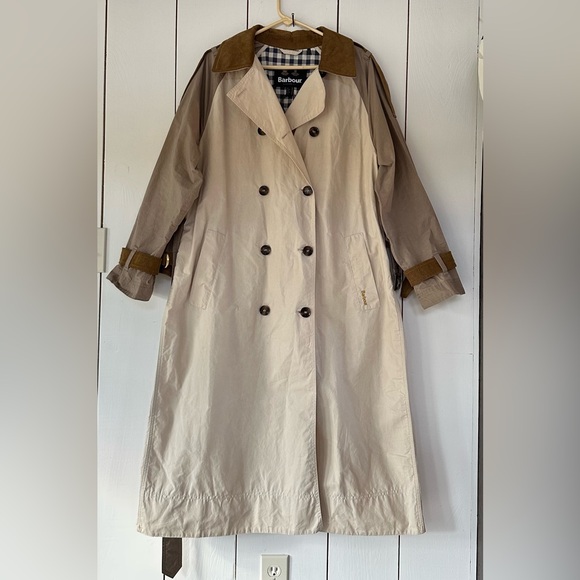 Free People Barbour Ingleby Shower Oatmeal Sz 10 NWT Color Block Contrast Collar - Picture 9 of 16